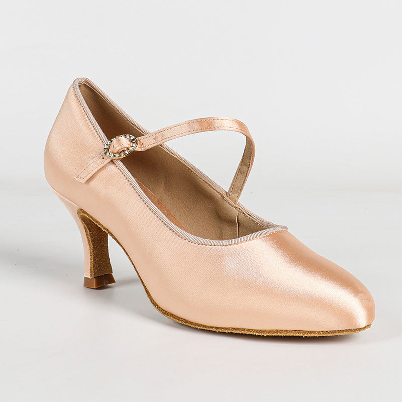 Women's Brown Satin Heels Pumps Ballroom Modern Shoes Dance Shoes