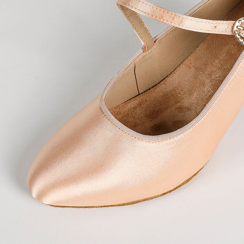 Women's Brown Satin Heels Pumps Ballroom Modern Shoes Dance Shoes