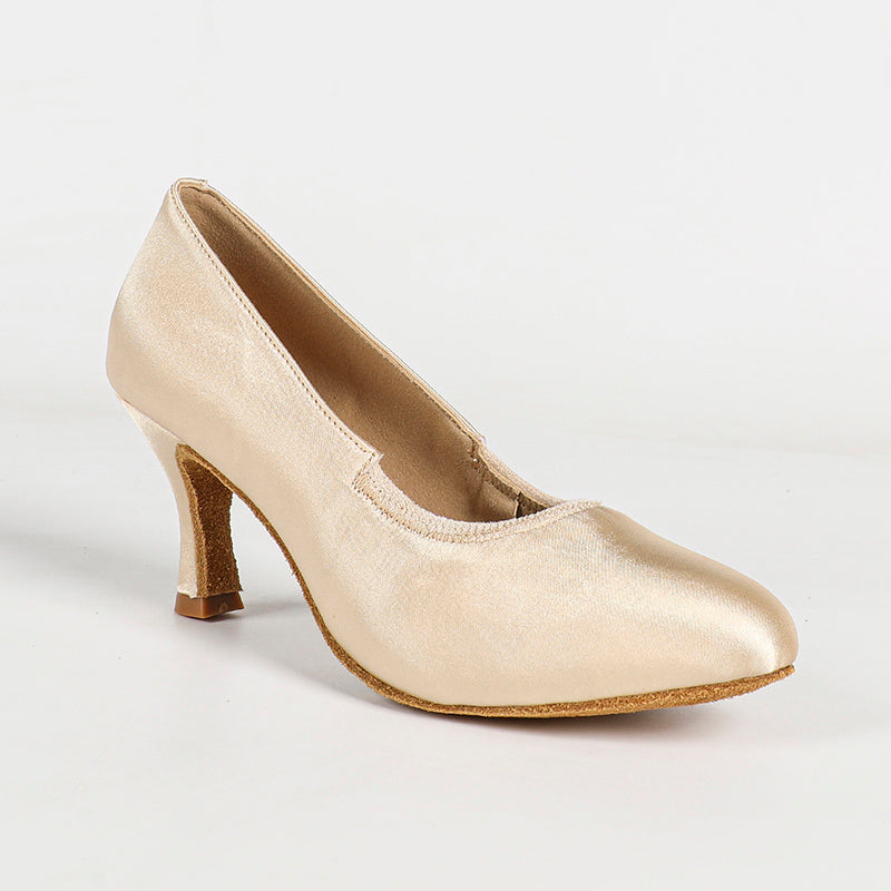 Women's Apricot Satin Customized Heel Modern Ballroom Dance Shoes