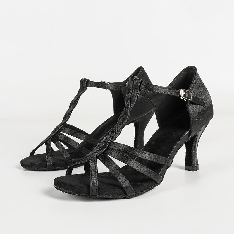 Women's Satin Customized Heel T-Strap Strappy Latin Dance Shoes Ballroom Dance Shoes