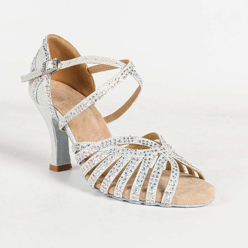 Women's Sparking Gliiter Customized Heel White Latin Bride Dance Shoes