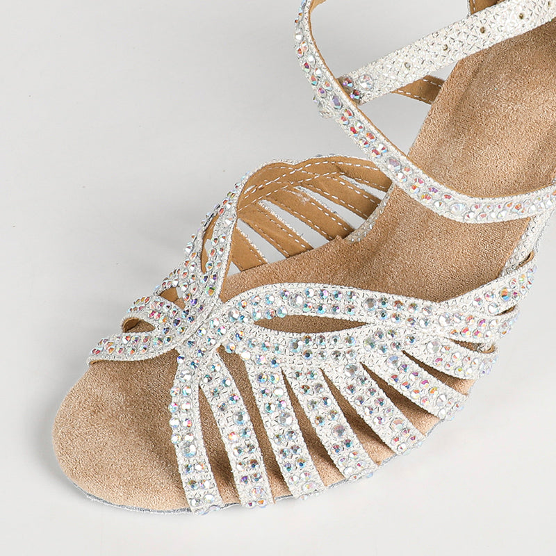 Women's Sparking Gliiter Customized Heel White Latin Bride Dance Shoes