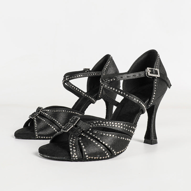 Women's Black Customized Heel Satin Salsa Dance Shoes Latin Dance Shoes