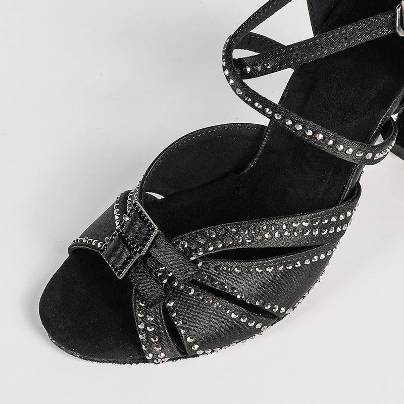 Women's Black Customized Heel Satin Salsa Dance Shoes Latin Dance Shoes
