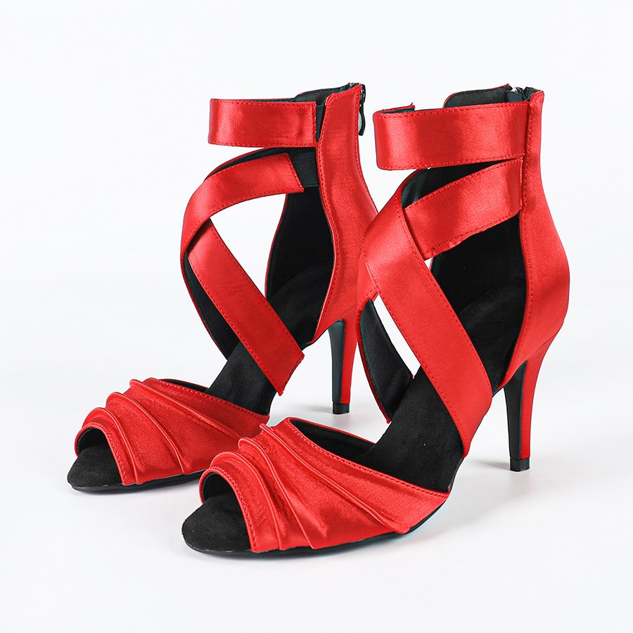 DS Women's Satin Customized Heel Rubber Sole Dance Boots Salsa Dancing Shoes