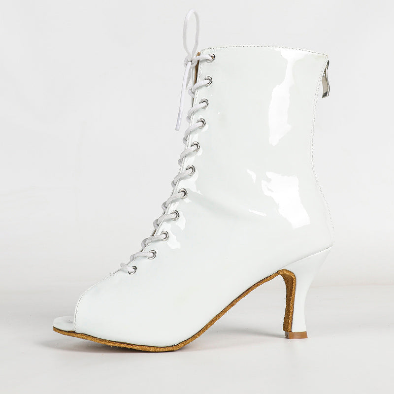 Women's PU Suede Sole White Customized Dance Heels Boots Jazz Salsa Dancing Shoes