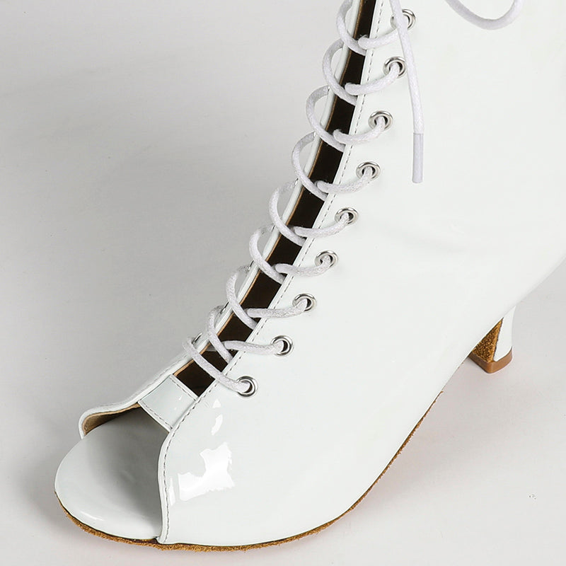 Women's PU Suede Sole White Customized Dance Heels Boots Jazz Salsa Dancing Shoes
