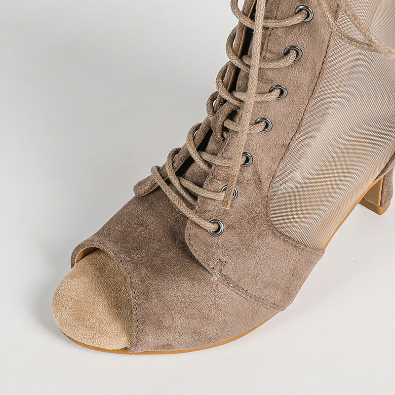 Women's PU Rubber Sole Coffee Customized Dance Heels Boots Jazz Salsa Dancing Shoes