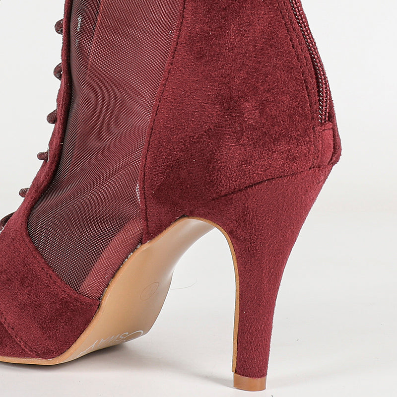 Women's PU Rubber Sole Wine Red Customized Dance Heels Boots Jazz Salsa Dancing Shoes