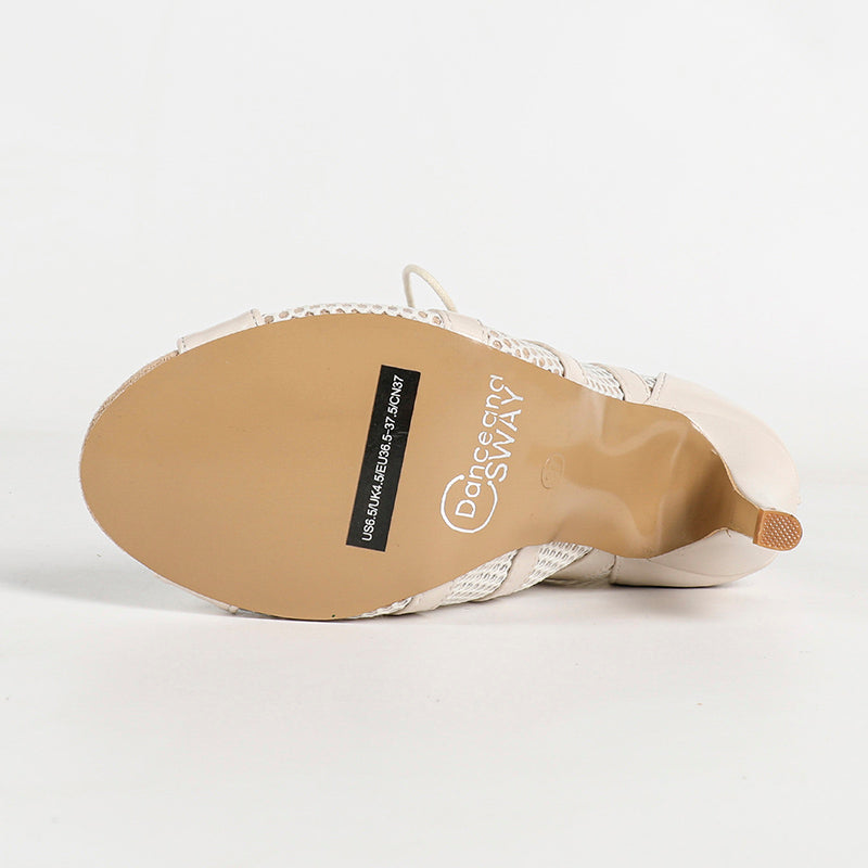 Women's Beige Customized Dance Heels Rubber Sole Peep Toe Lace-up Jazz Shoes Dance Boots