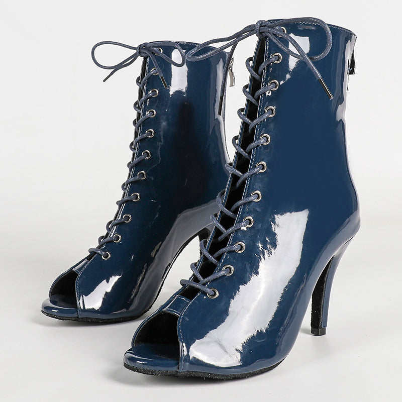 Women's PU Suede Sole Blue Customized Dance Heels Boots Jazz Salsa Dancing Shoes