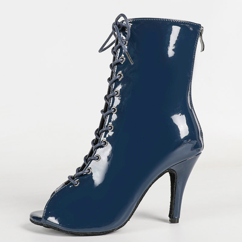Women's PU Suede Sole Blue Customized Dance Heels Boots Jazz Salsa Dancing Shoes