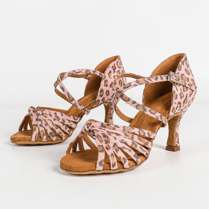 KCDANCE Women's Leopard Print 7.5cm Heel Ankle Strap Ballroom Latin Dance Shoes