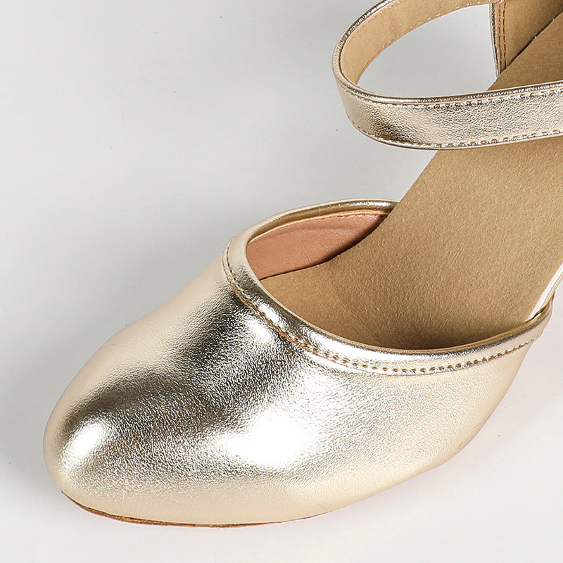 YW Women's Gold Real Leather 6cm/7.5cm Ballroom Dance Shoes Modern Dance Shoes