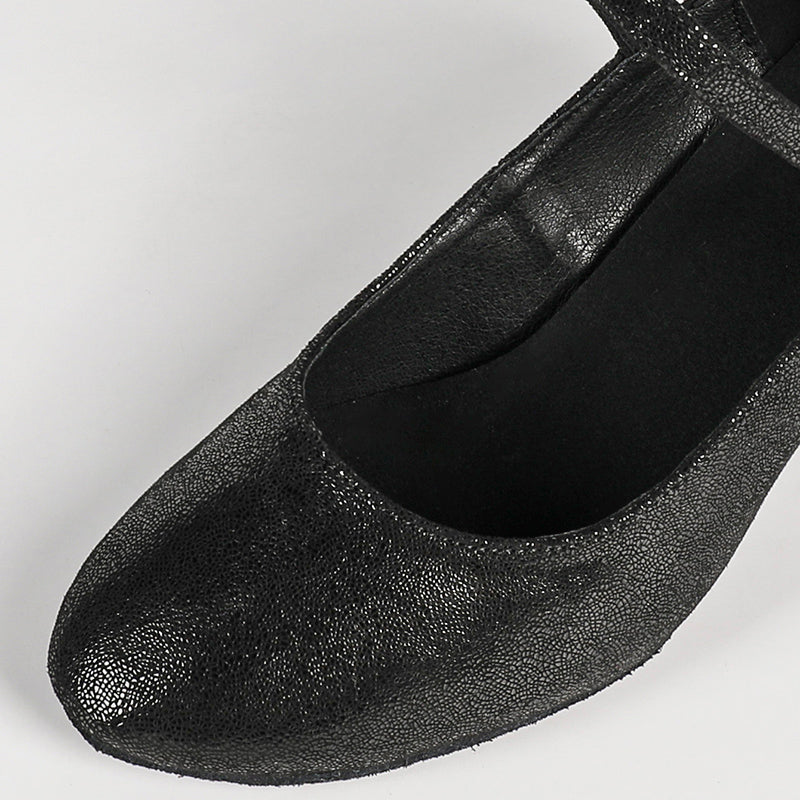 YW Women's Black Real Leather Customized Heels Ballroom Dance Shoes Modern Dance Shoes