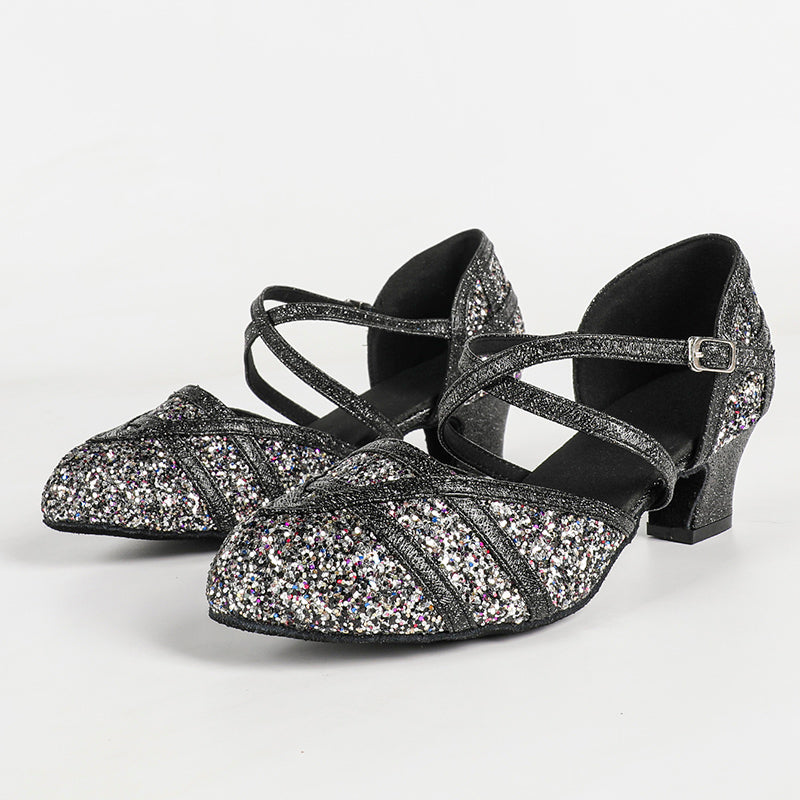 YC Women's Sparkling Glitter Customized Heels Ballroom Dance Shoes Modern Shoes