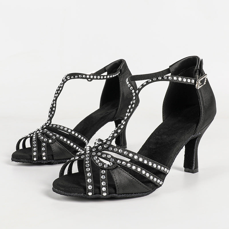DS Women's Customized Heel  Open Toe Strappy Dance Heels With Crystals