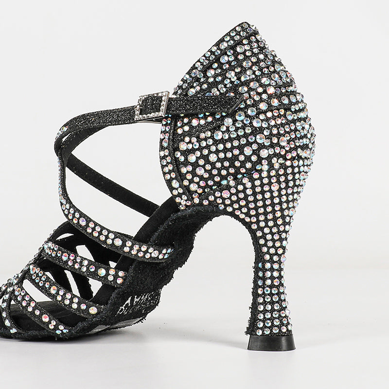 Women's Black Rhinestone Sparkling Glitter Customized Heel Dance Shoes