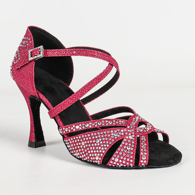 Women's Purple 10cm Heel Open Toe Strappy Dance Heels with Crystals