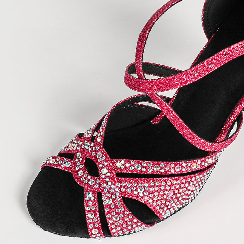 Women's Purple 10cm Heel Open Toe Strappy Dance Heels with Crystals