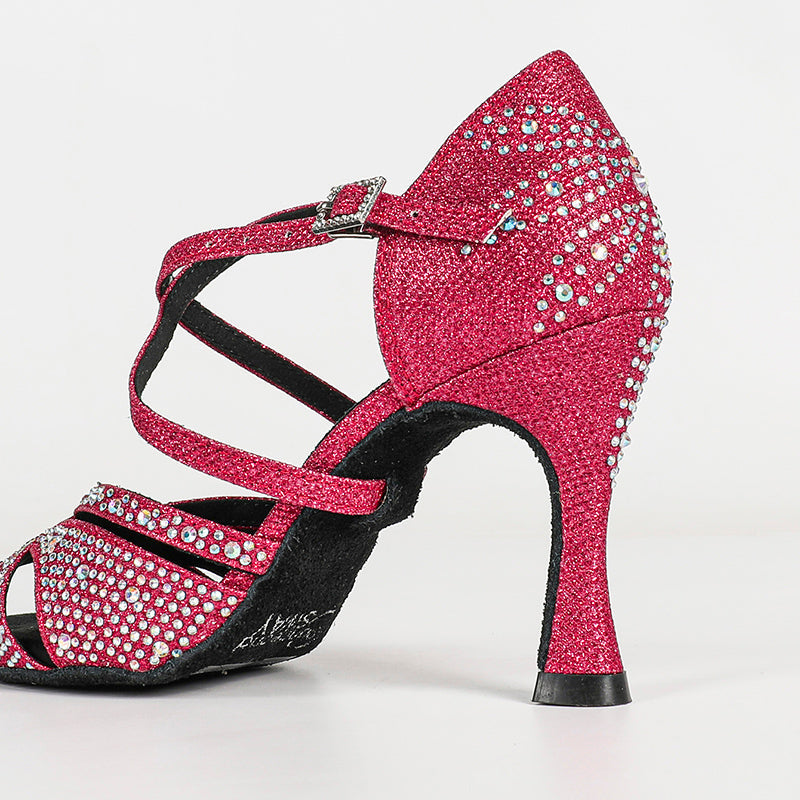 Women's Purple 10cm Heel Open Toe Strappy Dance Heels with Crystals