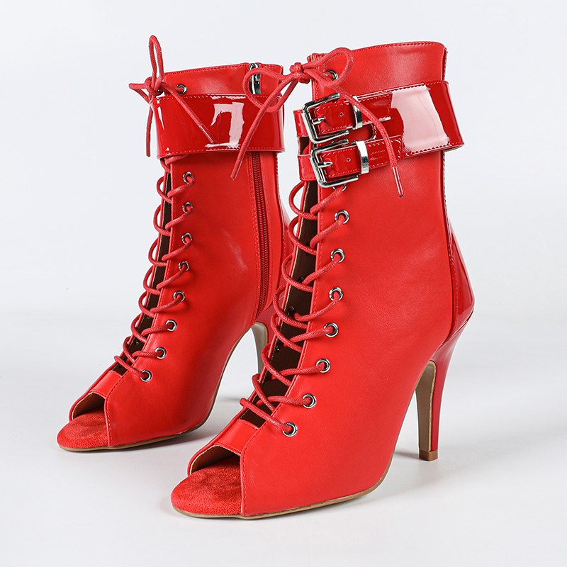 DS Women's Red Rubber Sole Customized Heels Dance Boots Jazz Salsa Street Sole Dancing Shoes