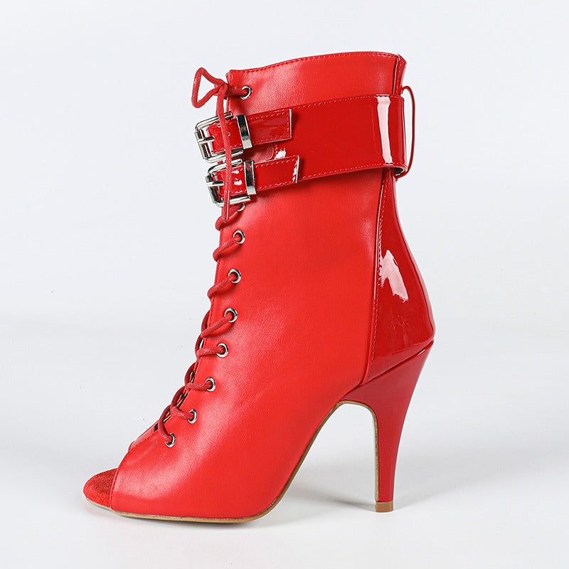 DS Women's Red Rubber Sole Customized Heels Dance Boots Jazz Salsa Street Sole Dancing Shoes