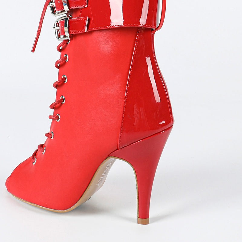 DS Women's Red Rubber Sole Customized Heels Dance Boots Jazz Salsa Street Sole Dancing Shoes