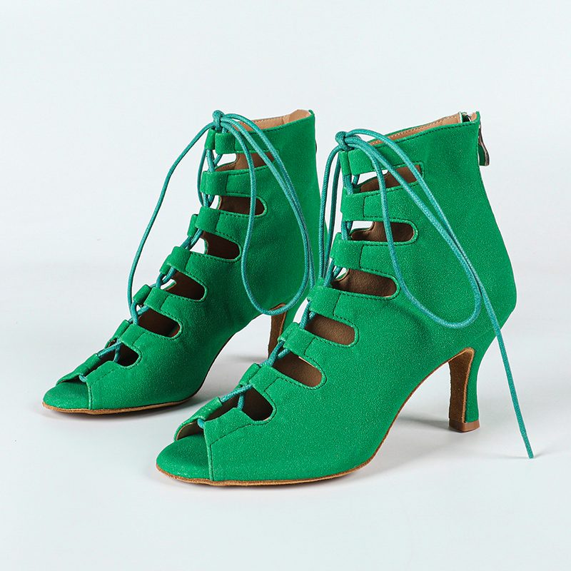 Women's Green Suede Sole Customized Heel Dance Boots Jazz Salsa Dance Shoes