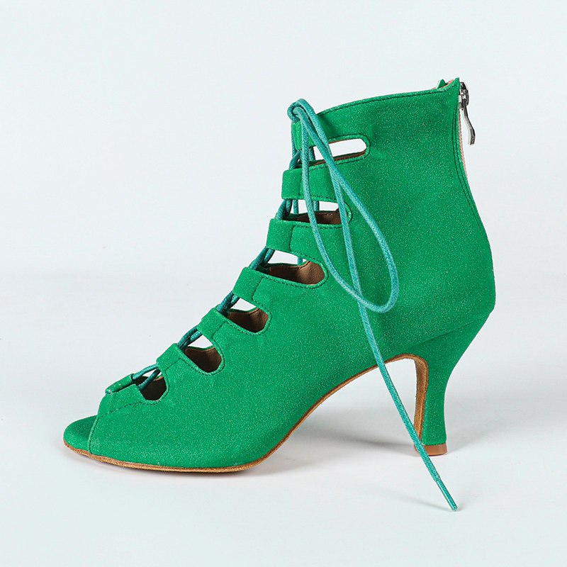 Women's Green Suede Sole Customized Heel Dance Boots Jazz Salsa Dance Shoes
