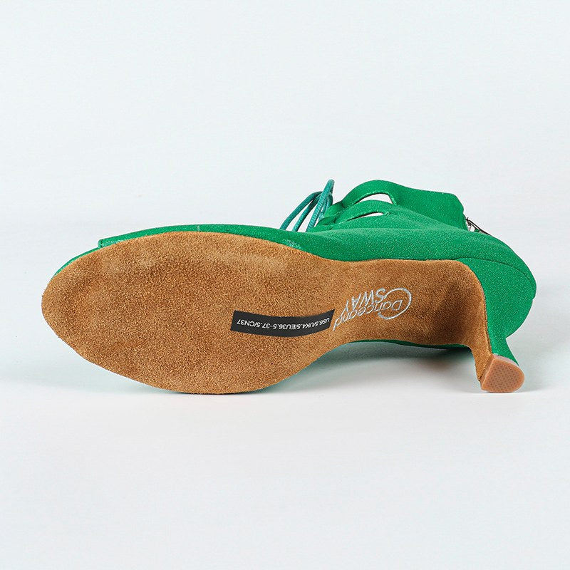 Women's Green Suede Sole Customized Heel Dance Boots Jazz Salsa Dance Shoes
