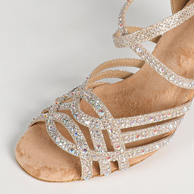 Women's Gray Rhinestone Sparkling Glitter Customized Heel Dance Shoes