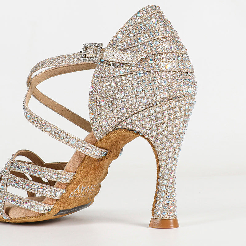 Women's Gray Rhinestone Sparkling Glitter Customized Heel Dance Shoes