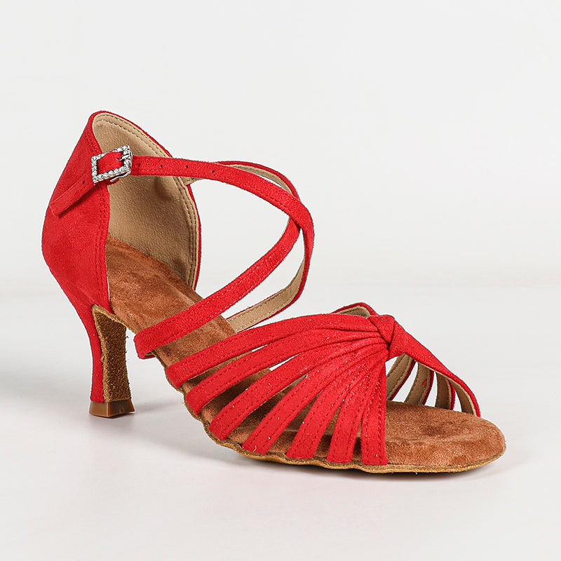 Women's Red Customized Heel Strappy Knot Dance Shoes Latin Dance Shoes