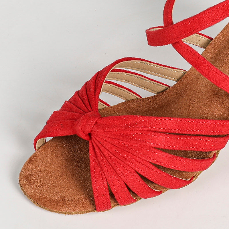 Women's Red Customized Heel Strappy Knot Dance Shoes Latin Dance Shoes