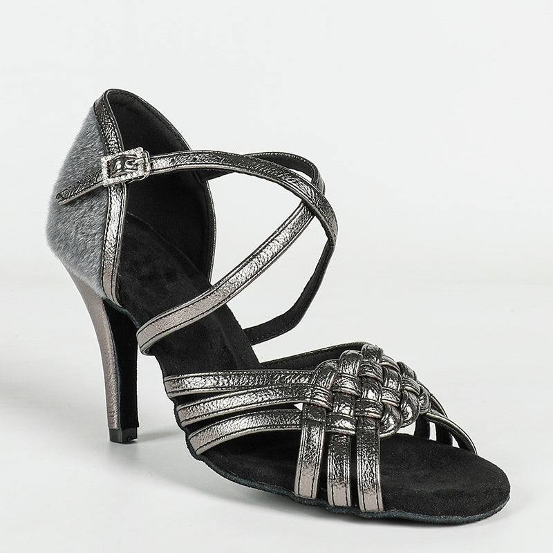 Women's Gray Leatherette Customized Heel Latin Dance Shoes Ballroom Dance Shoes