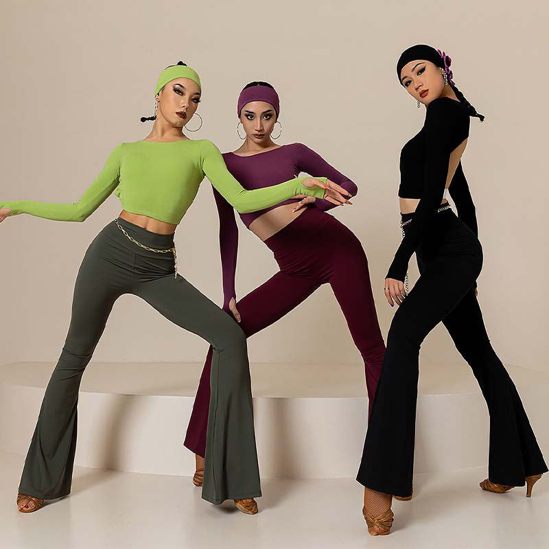 YES Women's Black High Waist Pants Latin Dance Wear Training Performance Pants