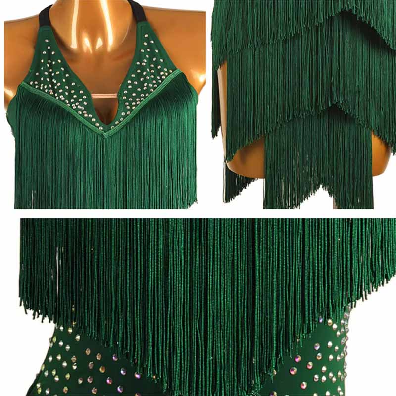 Customisable-Women's Green Tassel Dance Wear Dance Dress Performance Wear