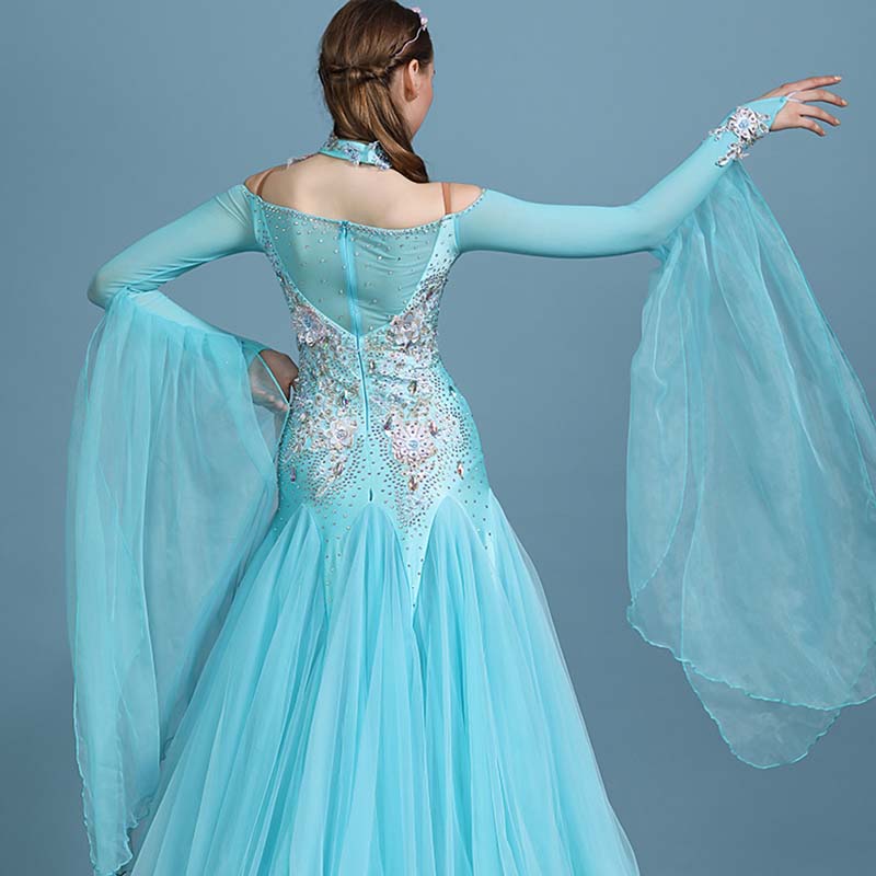 Women's Rhinestones Blue Modern Waltz Dress Ballroom Dance Dress Swing Dress Competition Dress