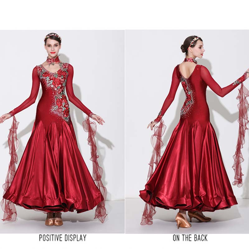 Customisable-Women's Rhinestones Blue Modern Waltz Dress Ballroom Dance Dress Swing Dress Competition