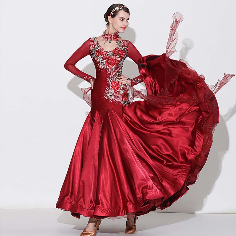 Customisable-Women's Rhinestones Blue Modern Waltz Dress Ballroom Dance Dress Swing Dress Competition