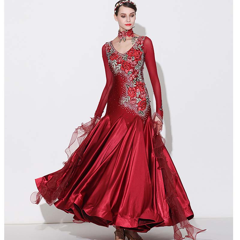 Customisable-Women's Rhinestones Blue Modern Waltz Dress Ballroom Dance Dress Swing Dress Competition