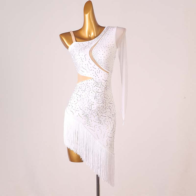 Customisable-Women's One-Shoulder Latin Dance Dress Rumba Chacha Samba Cowboy Bullfight Dance Wear Performance  Competition Dress