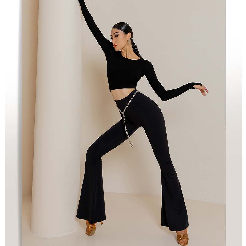 YES Women's Black High Waist Pants Latin Dance Wear Training Performance Pants