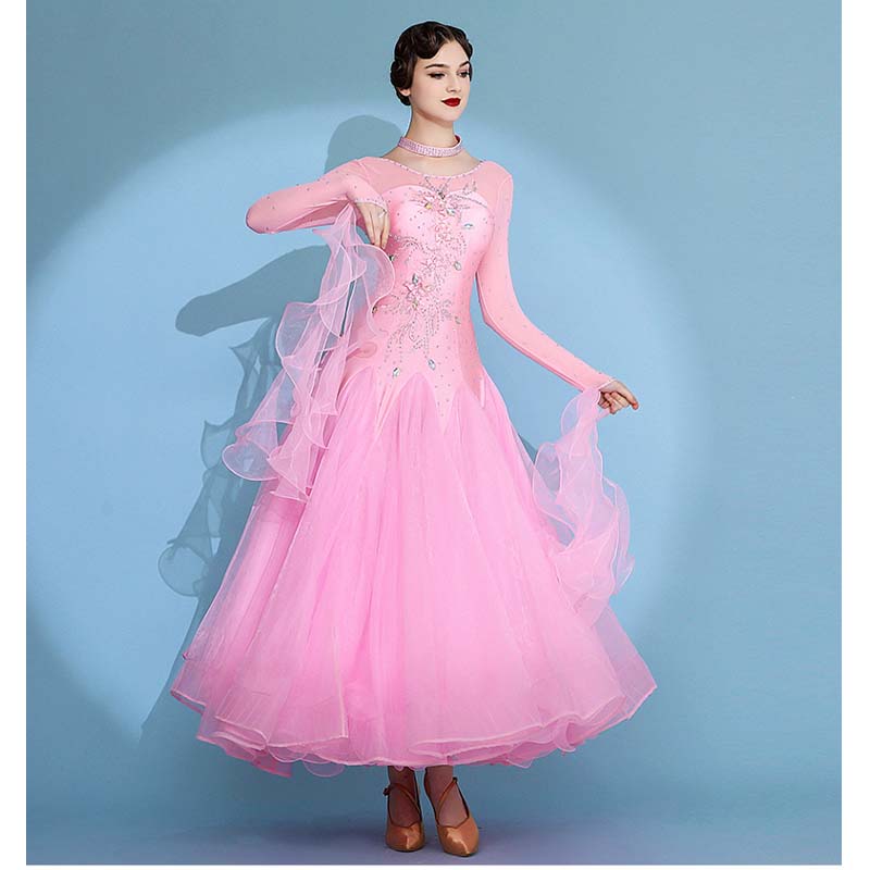 Women's Long Sleeve Waltz Modern Ballroom Dance Dress Competition Dresses Performance wear