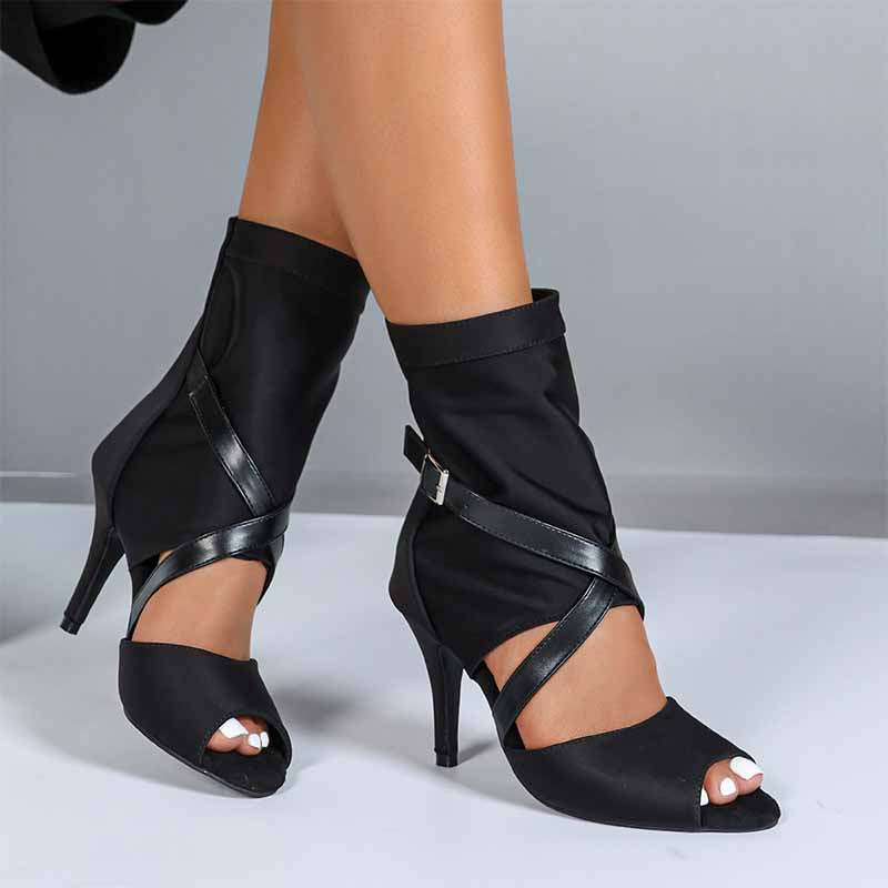 DS Women's Stretch Cloth Customized Heel Rubber Sole Heels Dance Boots Jazz Dancing Shoes