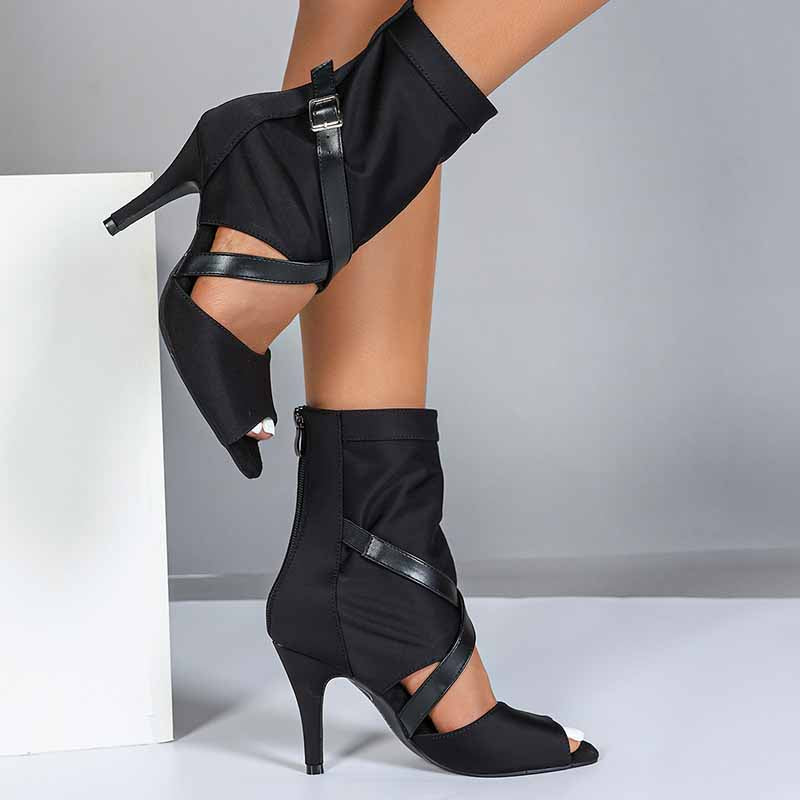DS Women's Stretch Cloth Customized Heel Rubber Sole Heels Dance Boots Jazz Dancing Shoes