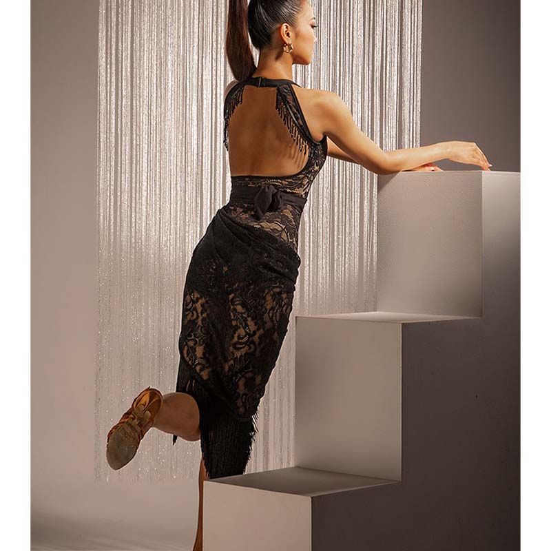 WJJ Black Lance Dance Wear Bodysuit Training Performance Tops