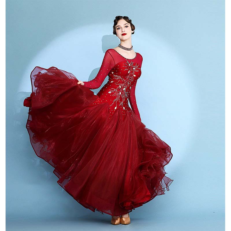 Women's Long Sleeve Waltz Modern Ballroom Dance Dress Competition Dresses Performance wear