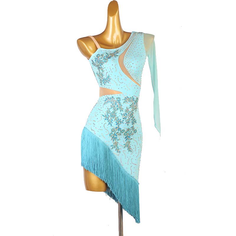 Customisable-Women's One-Shoulder Latin Dance Dress Rumba Chacha Samba Cowboy Bullfight Dance Wear Performance  Competition Dress